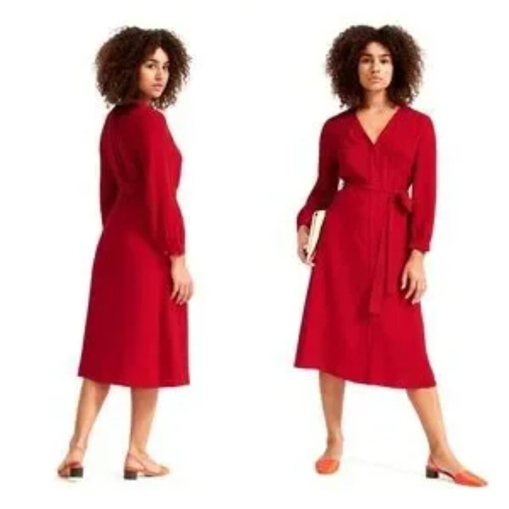 NWOT * Everlane * Cupro Midi Dress Long Sleeve Casual Business * Red * Sz 8